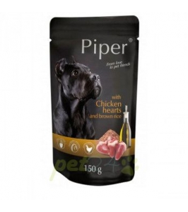 Kapsička pre psa PIPER s kuracími srdiečkami a hnedou ryžou 150g