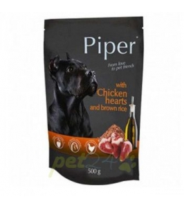 Kapsička pre psa PIPER s kuracími srdiečkami a hnedou ryžou 500g